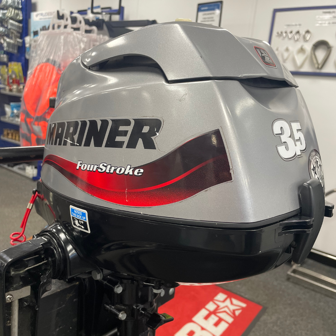 Approved Used: Mariner 3.5HP Outboard Engine, 4-Stroke, Short Shaft, Pull Start, Tiller