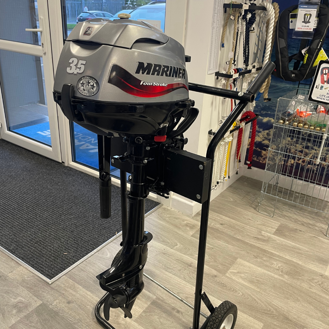 Approved Used: Mariner 3.5HP Outboard Engine, 4-Stroke, Short Shaft, Pull Start, Tiller