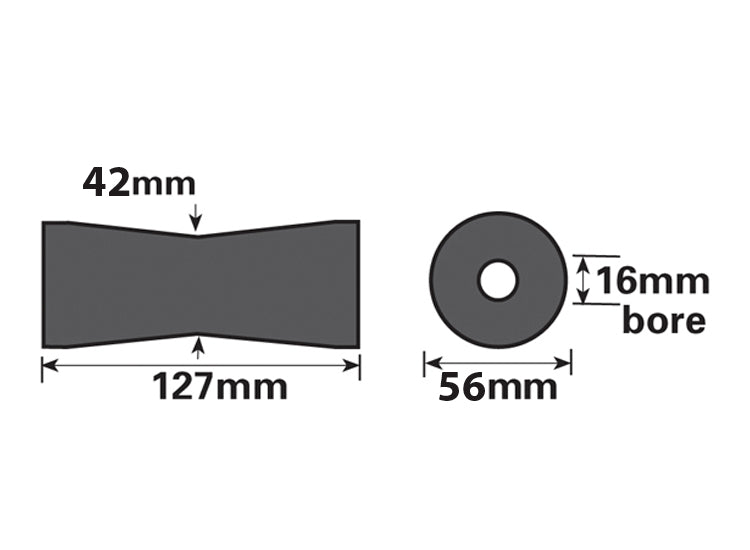 Maypole MP462 Keel V Roller – 127x16x42-56mm, Non-Marking Polyurethane, Fits MP470 Bracket