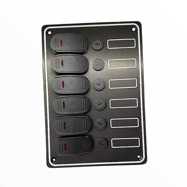 AAA 6-Way Waterproof LED Switch Panel 12V – Aluminium Plate Pre-Wired