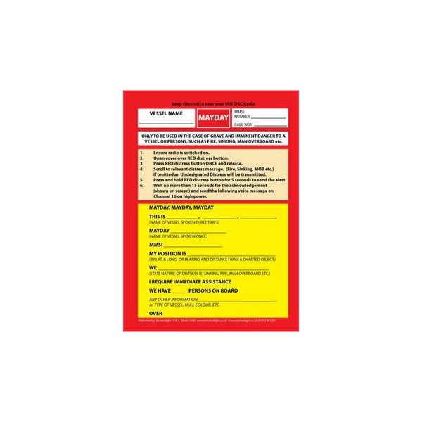 Anchorlight Mayday Procedure Card Stu0132