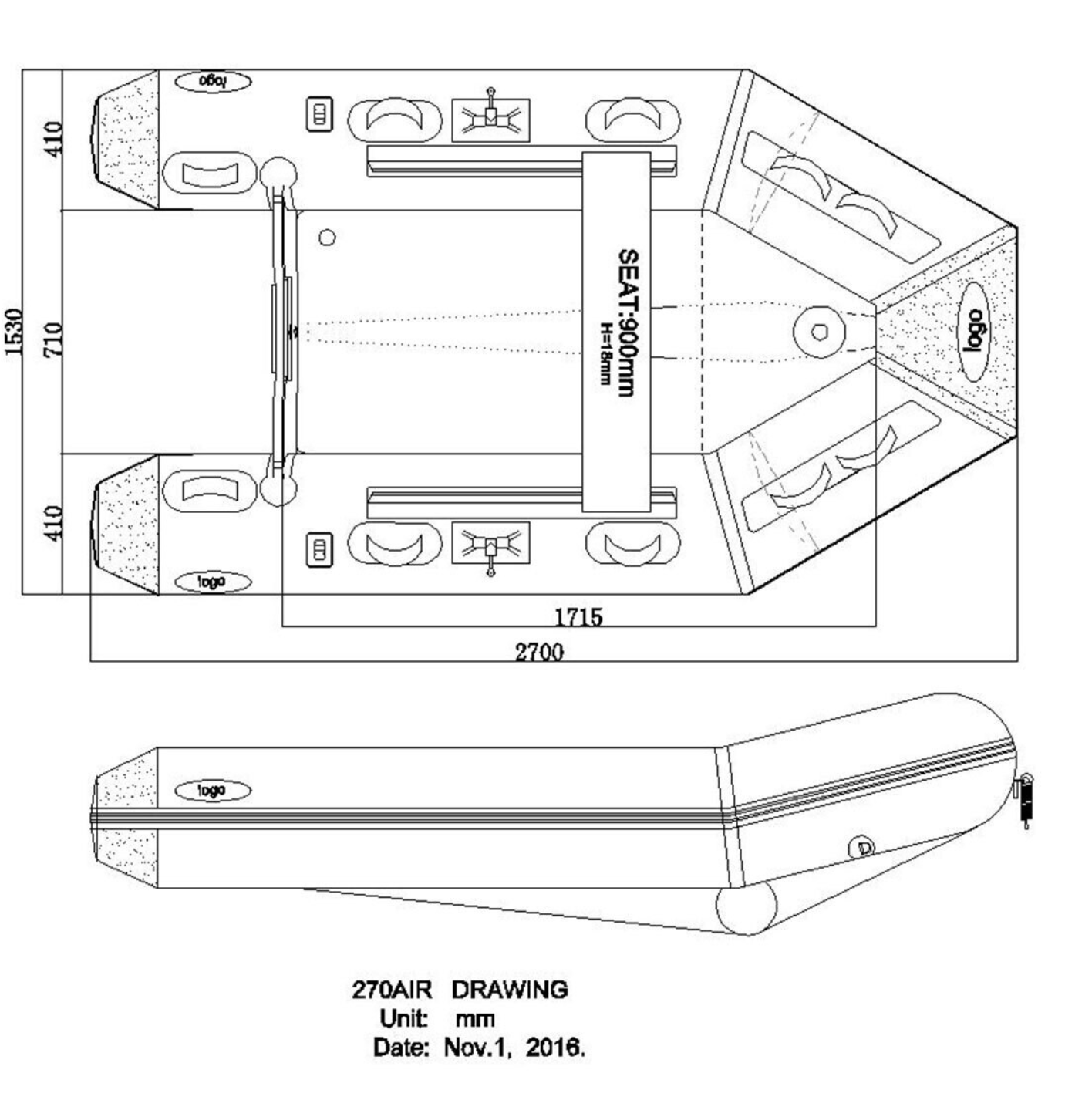 Seago 270 Hypalon Boat Inflatable Floor and Keel 2.7m Grey