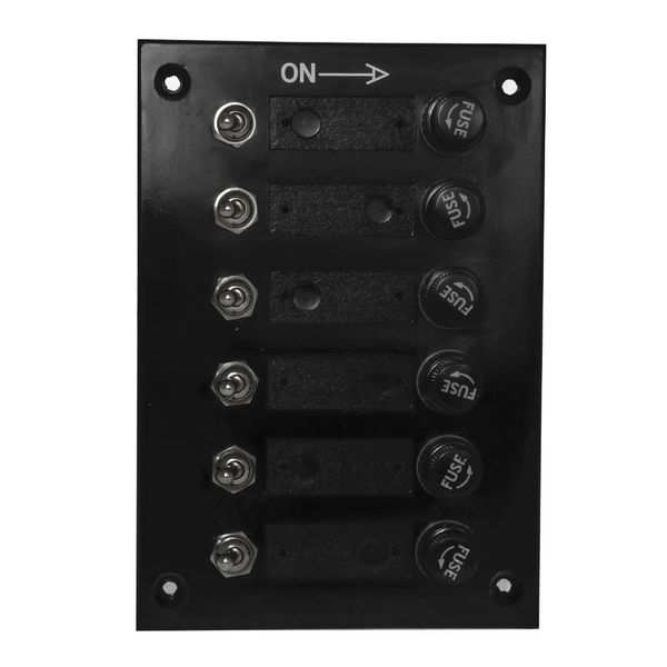 AAA 12V 6-Gang Fuse Switch Panel – IP65 Black Bakelite, Pre-Printed Labels