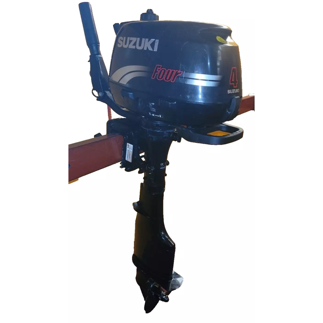 Approved Used: Suzuki 4HP Outboard Engine, 4-Stroke, Long Shaft, Pull Start, Tiller, Auxiliary