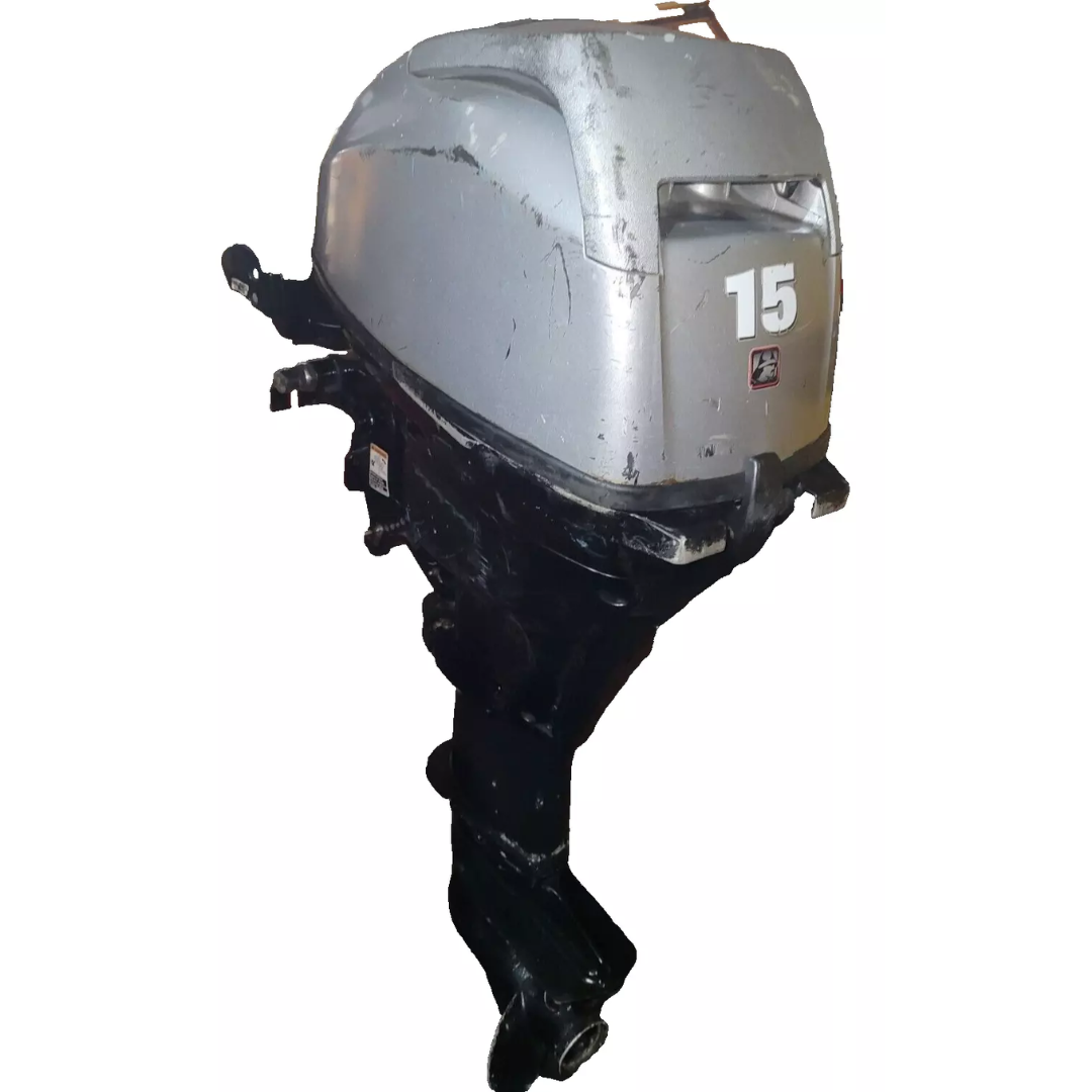 Approved Used: Mariner 15HP Outboard Engine, 4-Stroke, Long Shaft, Pull Start, Tiller