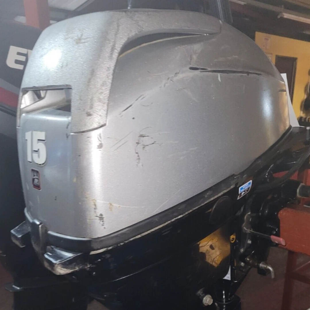 Approved Used: Mariner 15HP Outboard Engine, 4-Stroke, Long Shaft, Pull Start, Tiller