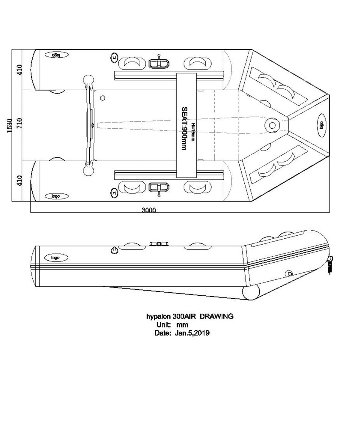 300 Hypalon Boat Inflatable Floor and Keel 3.0m Grey