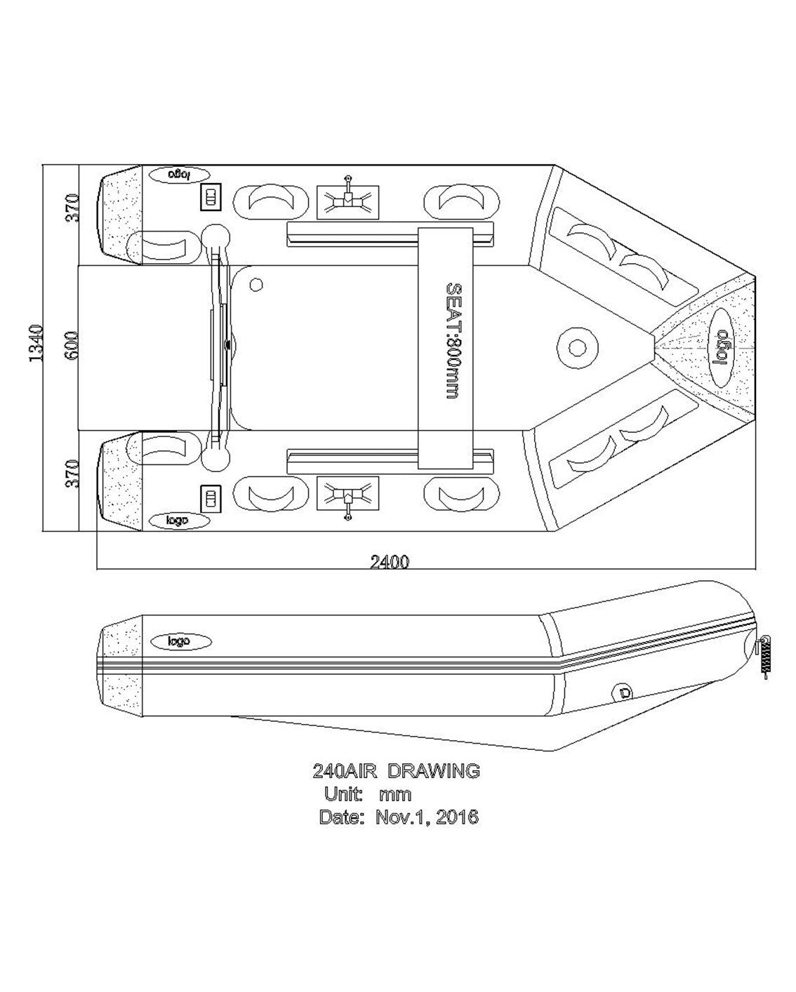240 Spirit Air Deck Inflatable Floor and Keel 2.4m Grey
