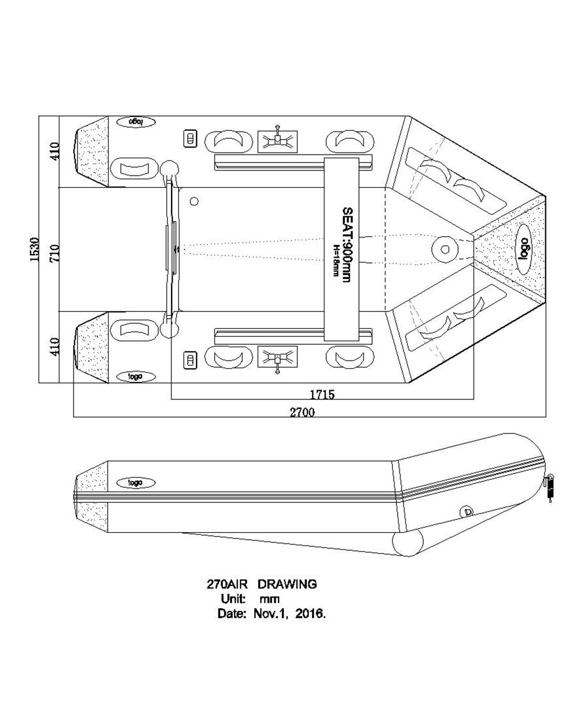 270 Spirit Air Deck Inflatable Floor and Keel 2.7m Grey