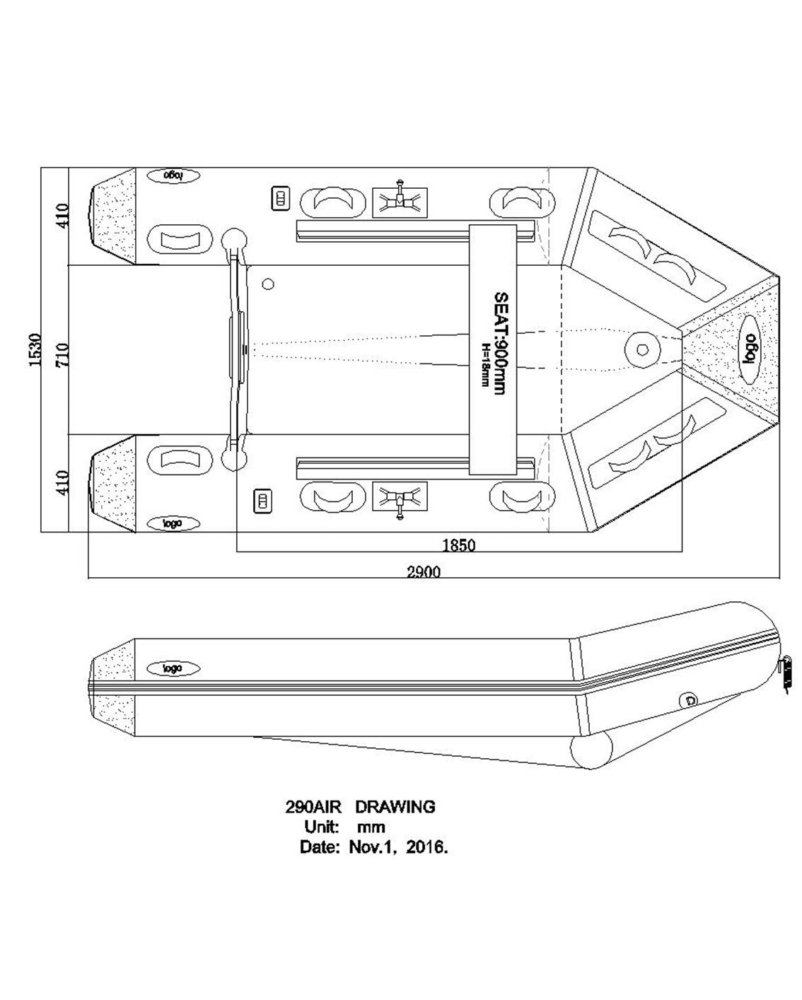 290 Spirit Air Deck Inflatable Floor and Keel 2.9m Grey