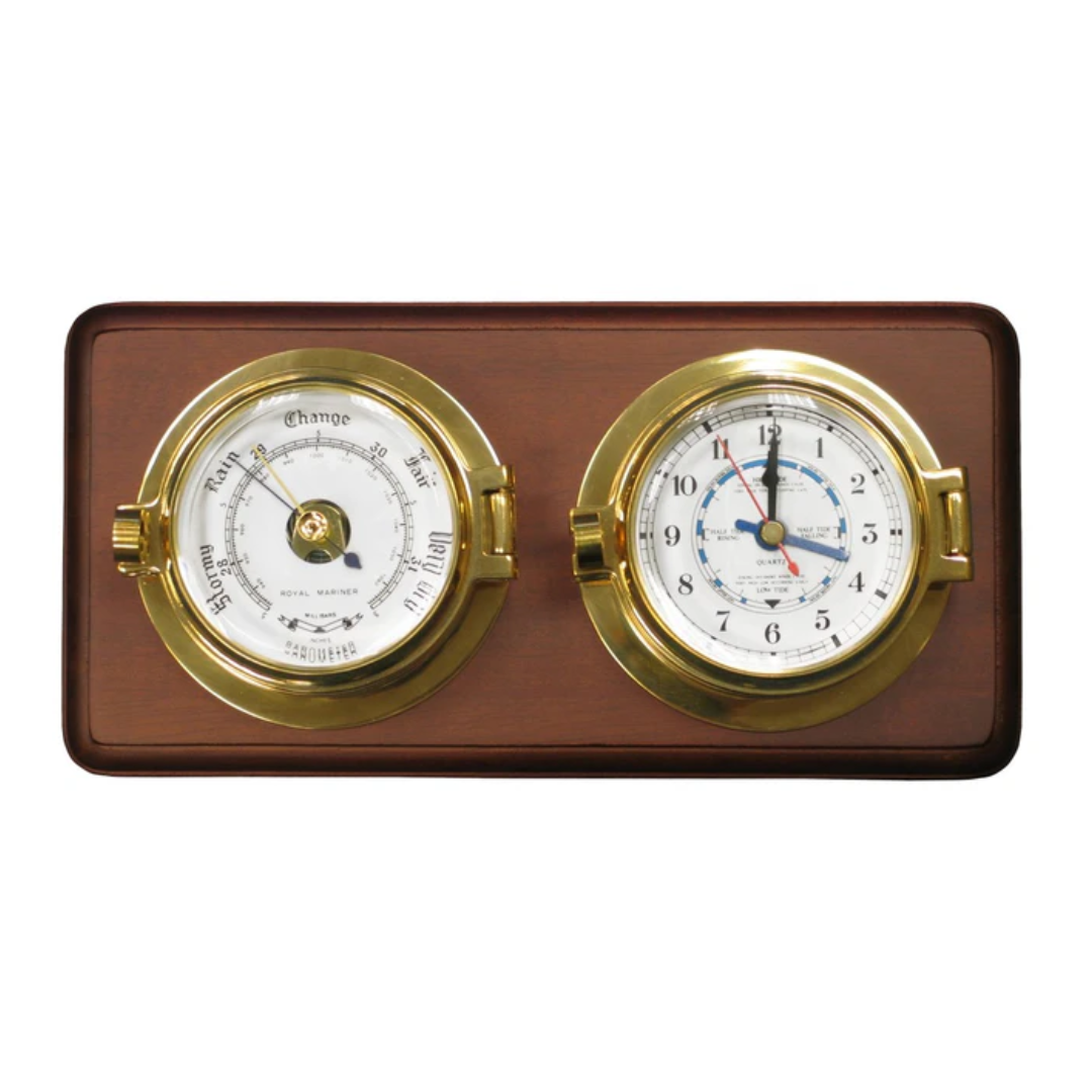 Royal Mariner Channel 3" Brass Tide Clock & Barometer – Mounted Nautical Instrument