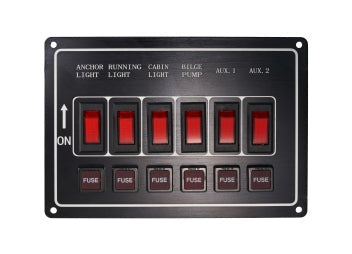 AAA 6-Gang Vertical Black Fused Switch Panel – 12V DC, Illuminated, IP65