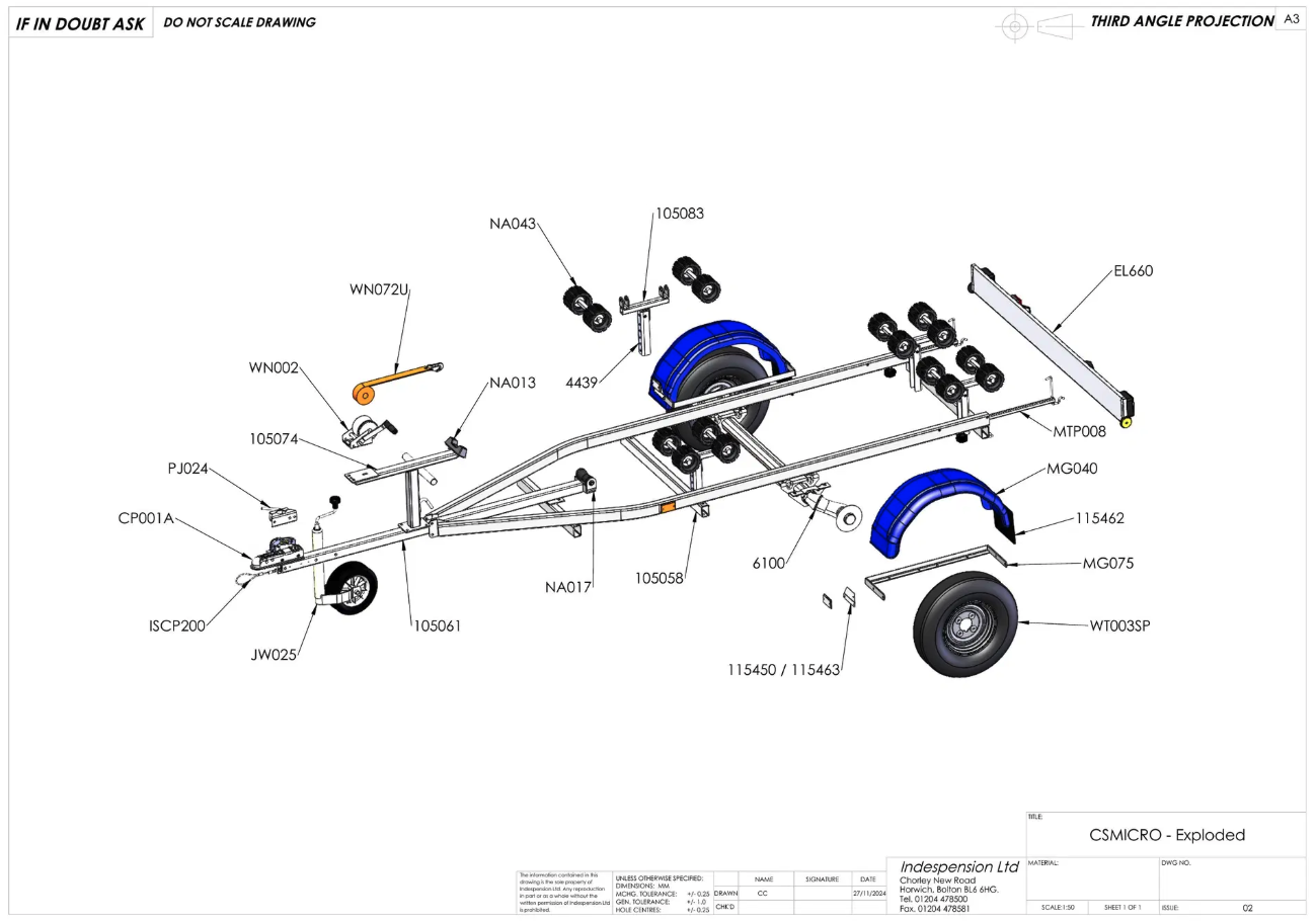 Indespension Coaster Micro Swing - 3.9m Marine Trailer