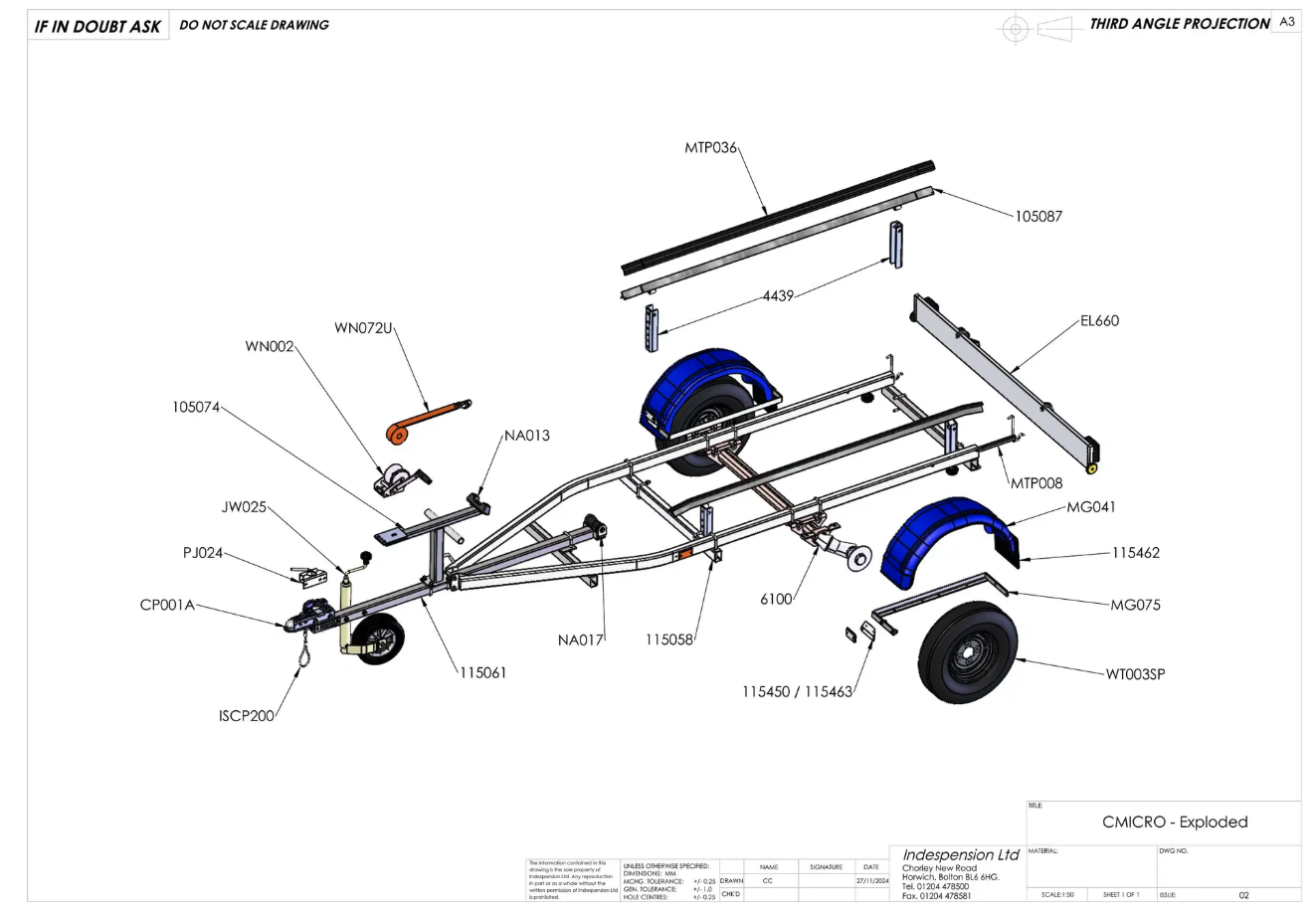Indespension Coaster Micro - 3.9m Marine Trailer