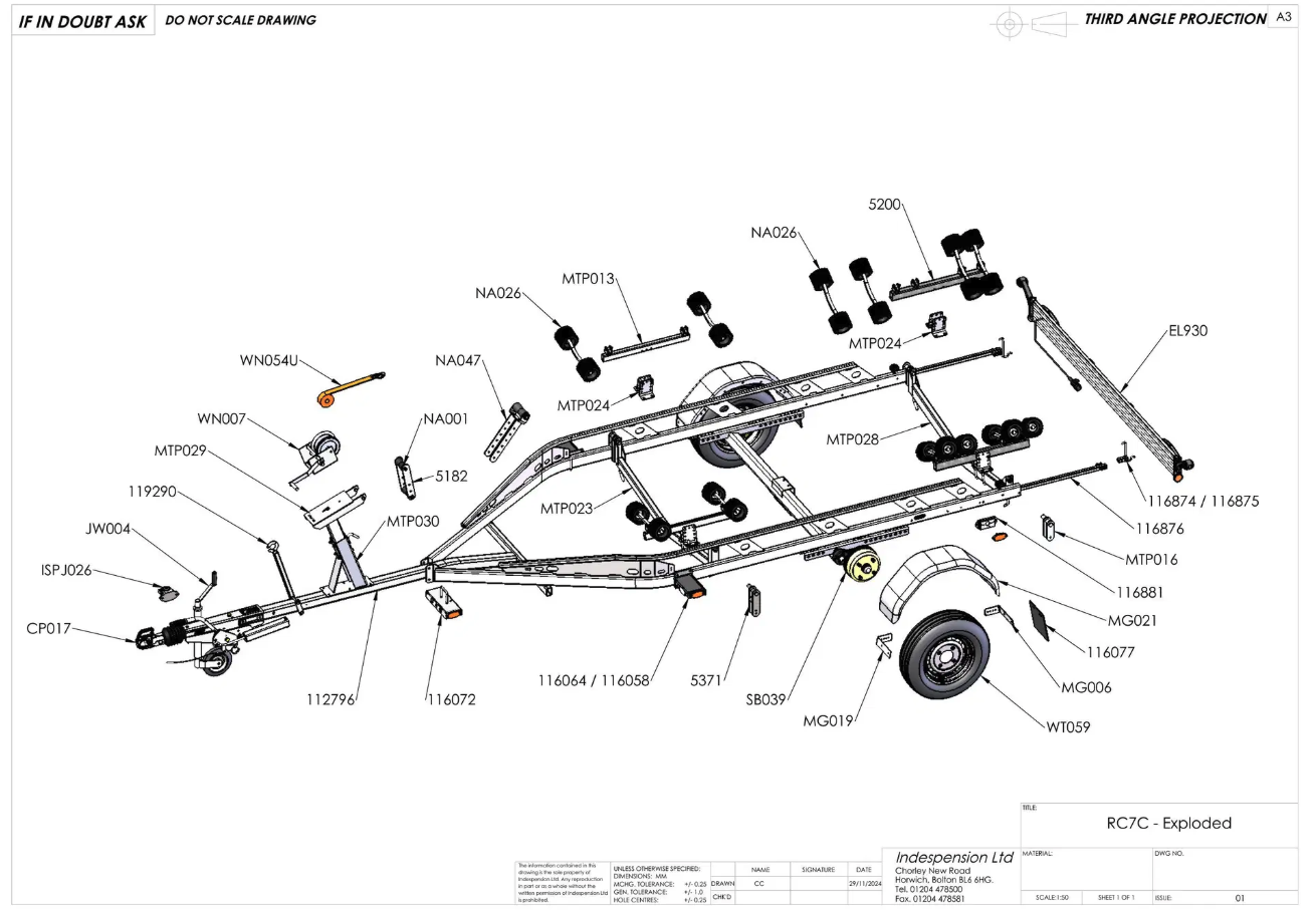 Indespension Roller Coaster 7 - 1500kg Marine Trailer