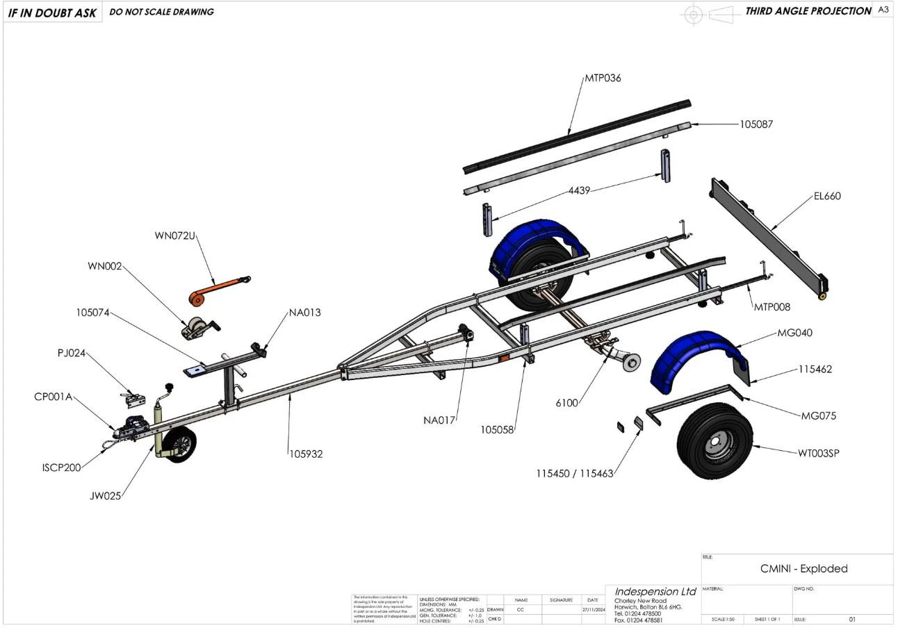 Indespension Coaster Mini - 4.5m Marine Trailer