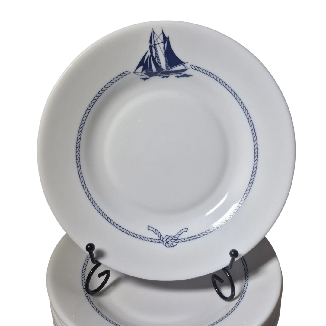 Plastimo Set of 6 Vintage Ship Plates – 9" with Blue Rope Design