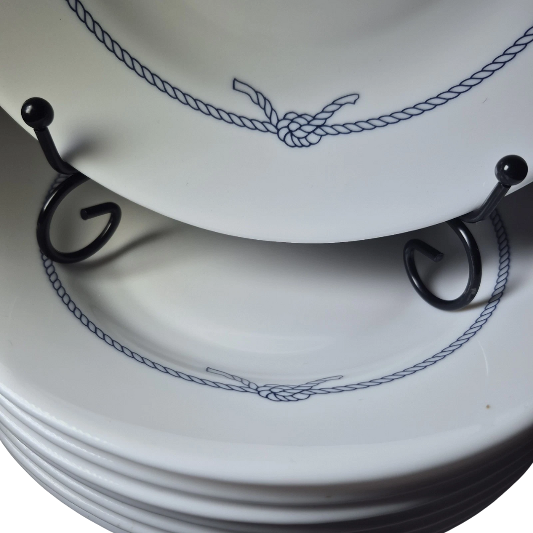 Plastimo Set of 6 Vintage Ship Plates – 9" with Blue Rope Design
