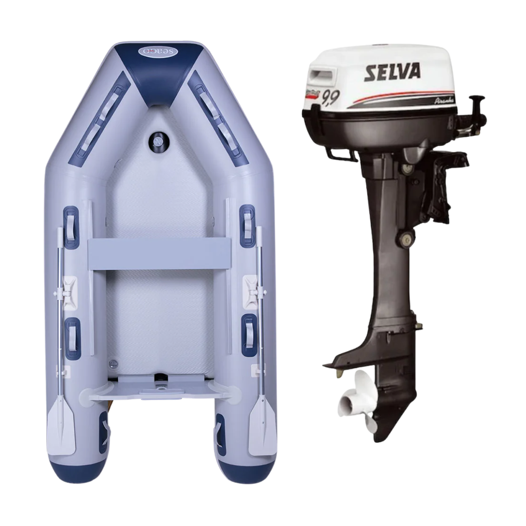 Seago 320 Airdeck Inflatable Plus Selva Piranha 9.9HP 4-Stroke Engine Package