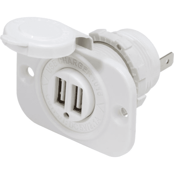 Blue Sea Dual USB Charge Socket 12/24V Black – Marine-Grade Charging Port