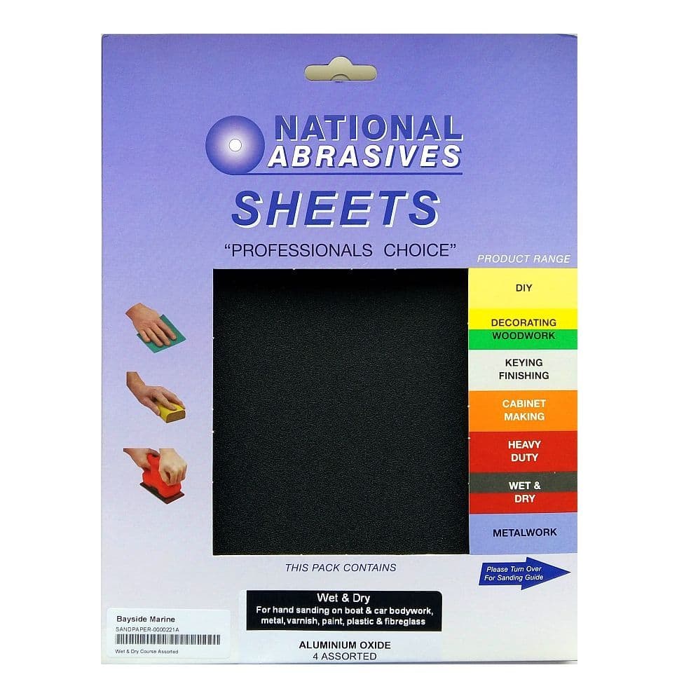 National Abrasives Pack of 4 Wet and Dry Aluminium Oxide Sandpaper Sheets