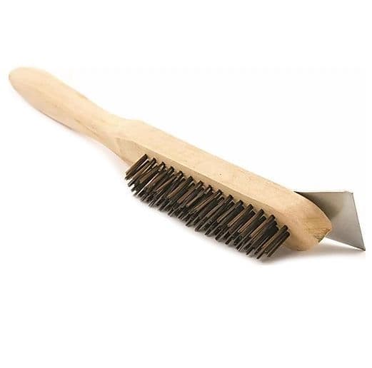 Wooden Handled Wire Brush with Scraper